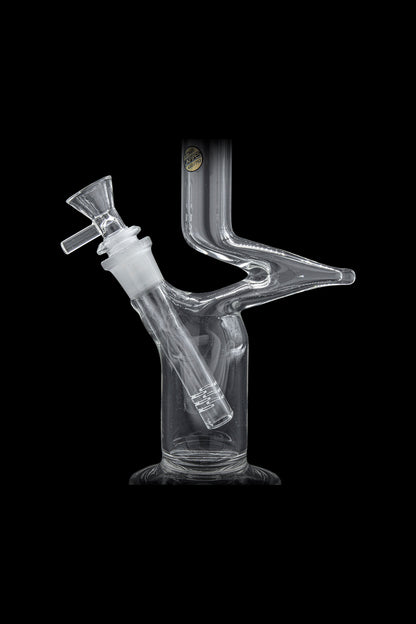 Clear glass bubbler water pipe for smoking, studio shot.