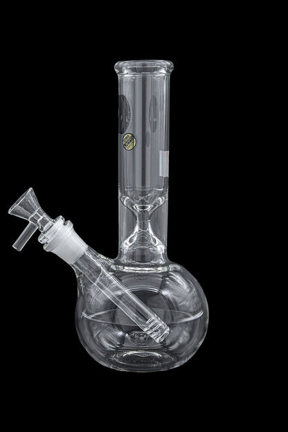 Clear glass water pipe (bubbler) with a detachable bowl piece.