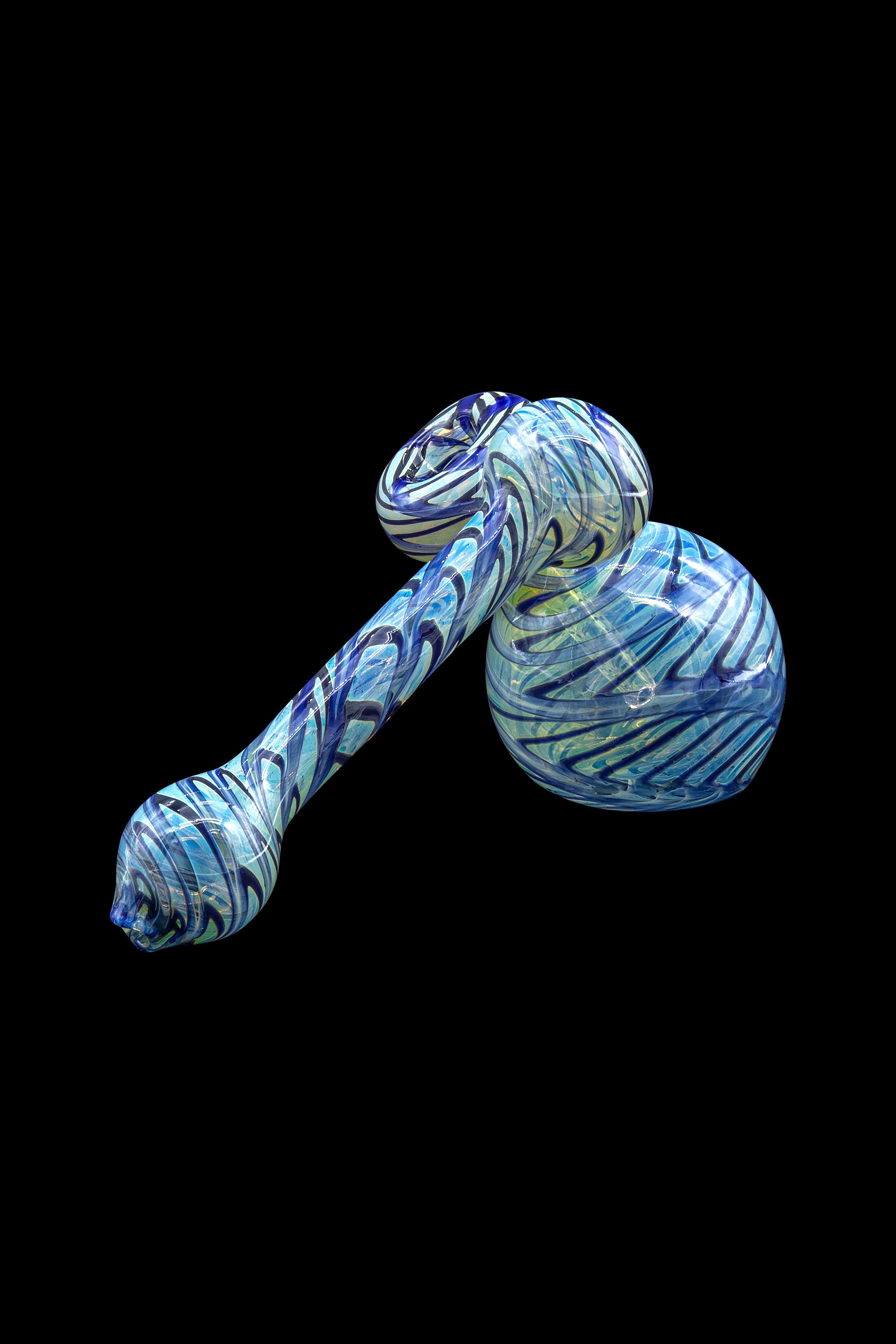 Blue glass bubbler for smoking cannabis.