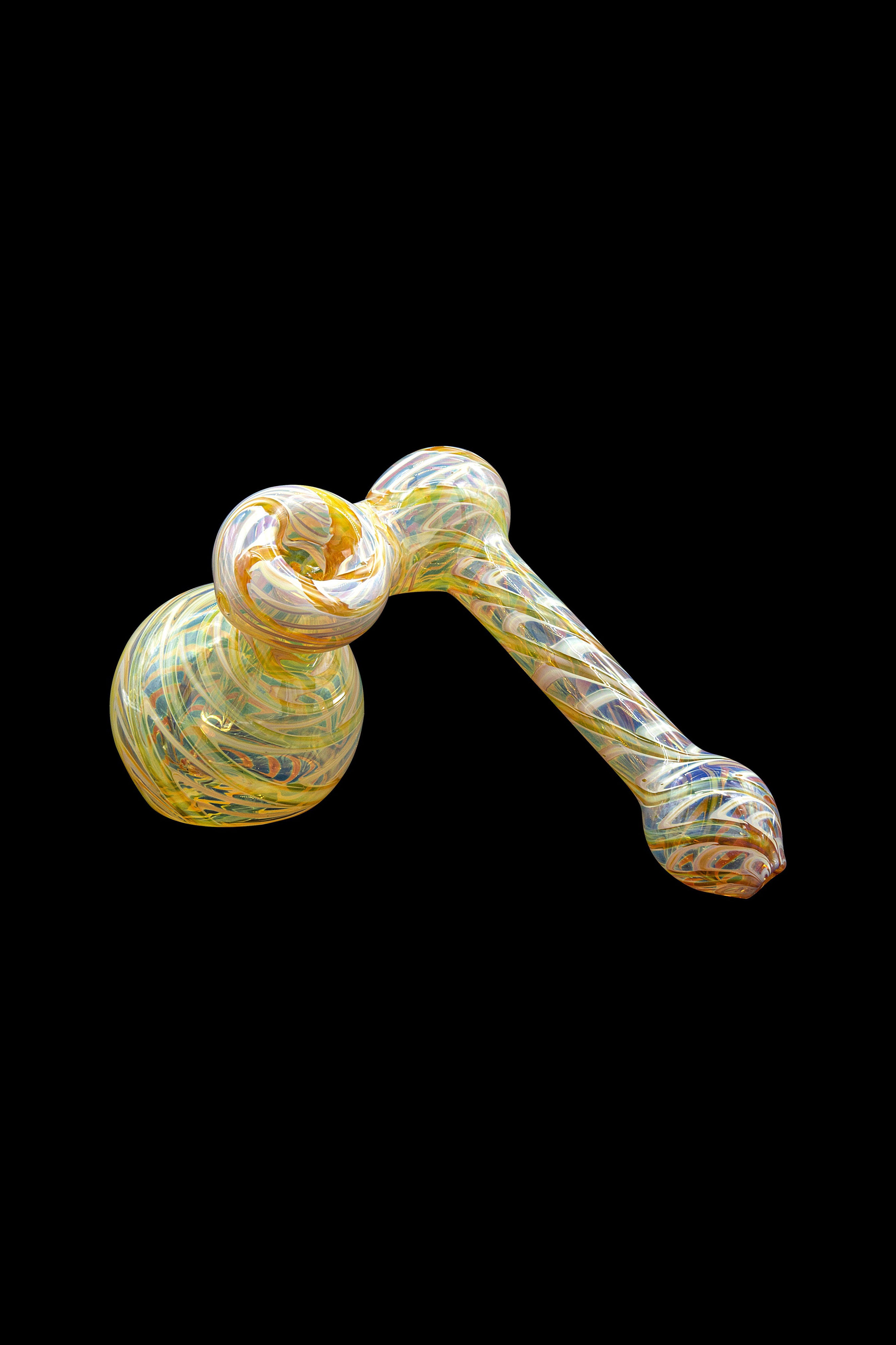 Colorful glass bubbler for smoking cannabis.