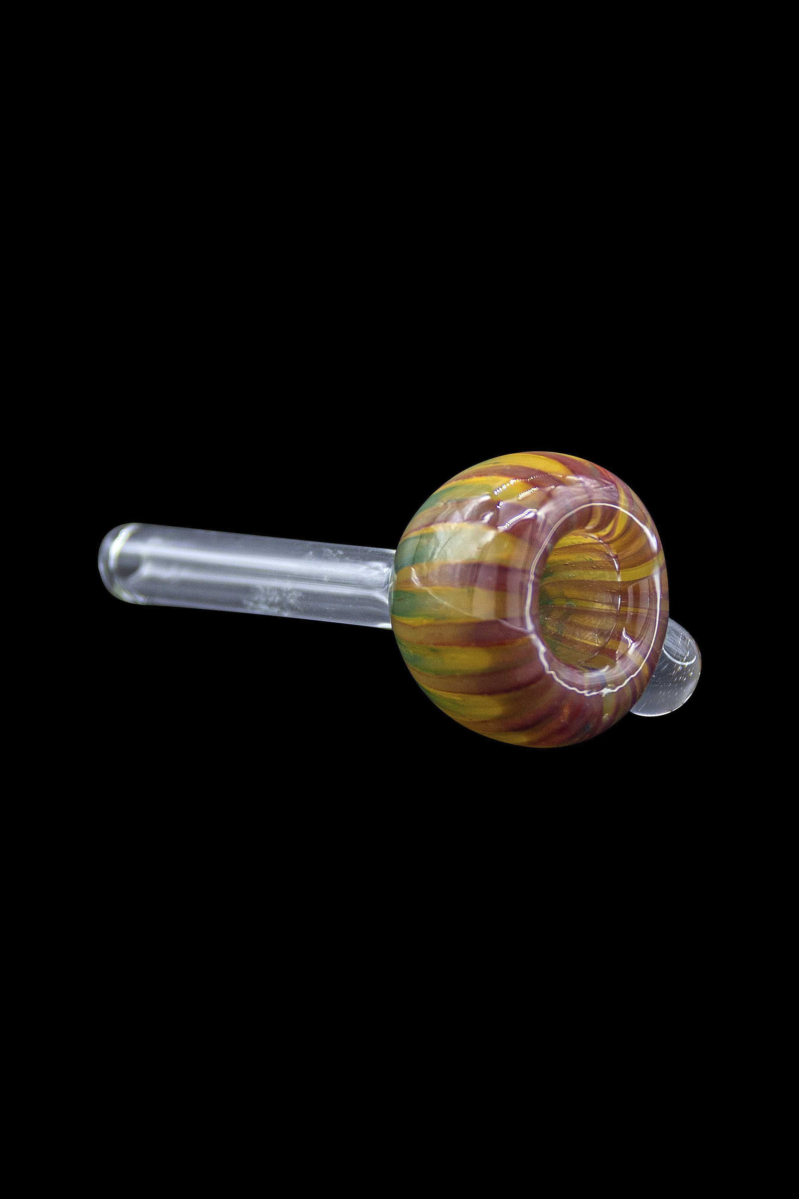 Glass pipe with colorful swirl pattern.