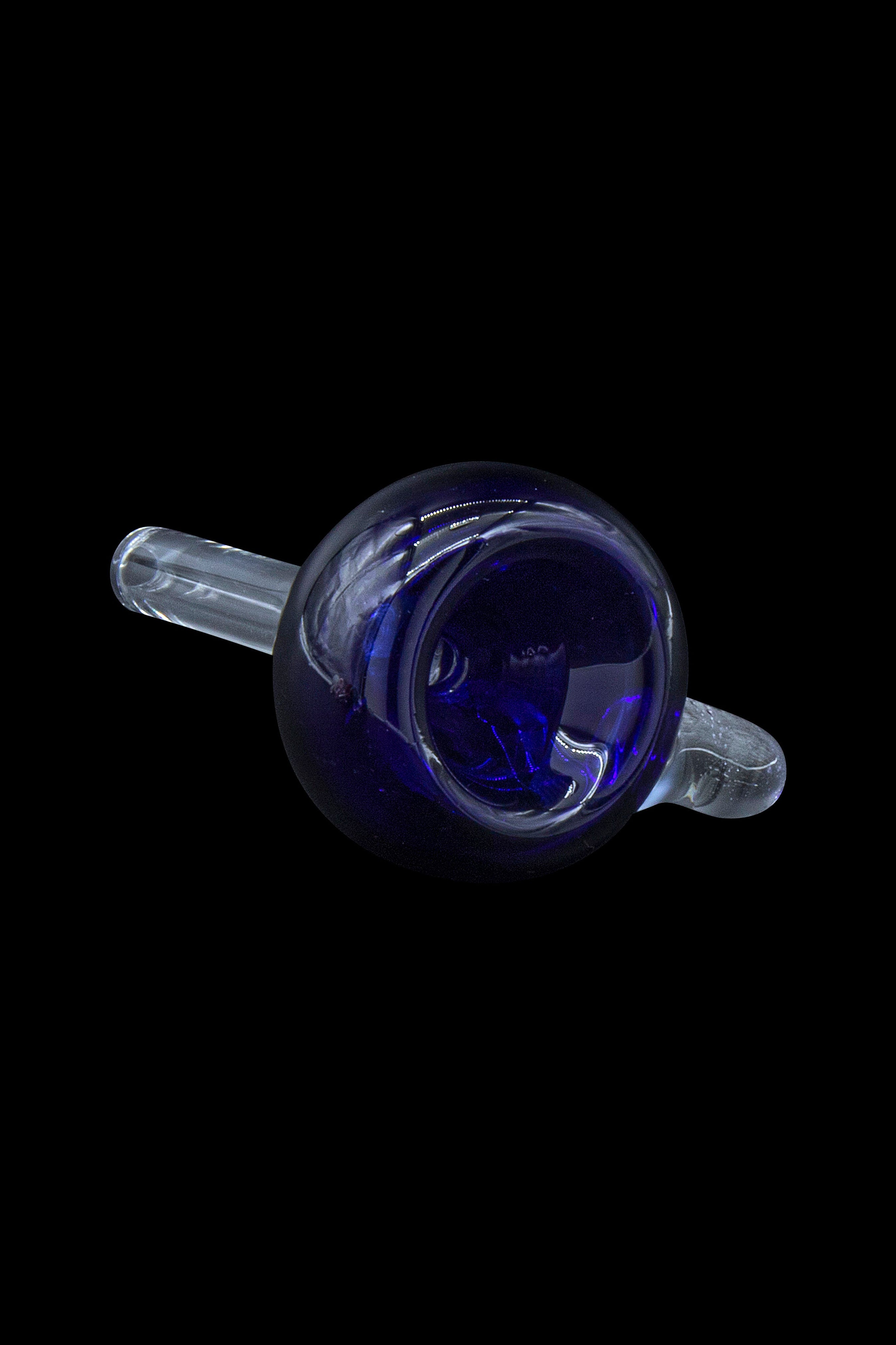 Blue glass bubbler pipe isolated on a black background.