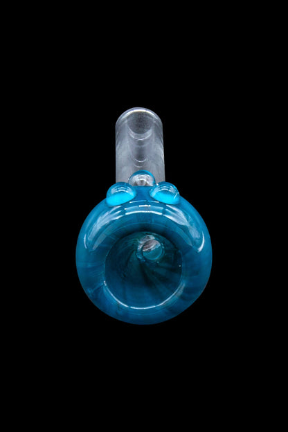 Blue glass pipe for smoking cannabis, studio shot.
