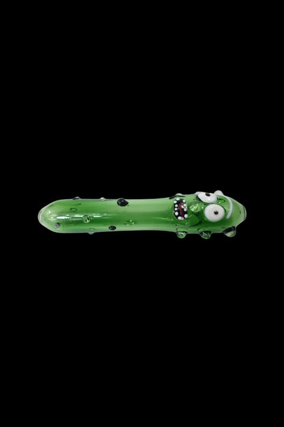 A green glass pipe shaped like Rick Sanchez from *Rick and Morty*.
