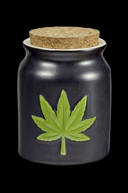 Embossed Hemp Leaf Ceramic Stash Jar