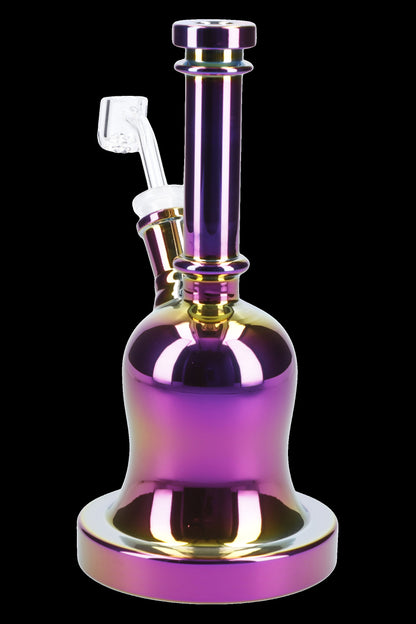 Iridescent glass water pipe (bong) with a clear glass bowl.