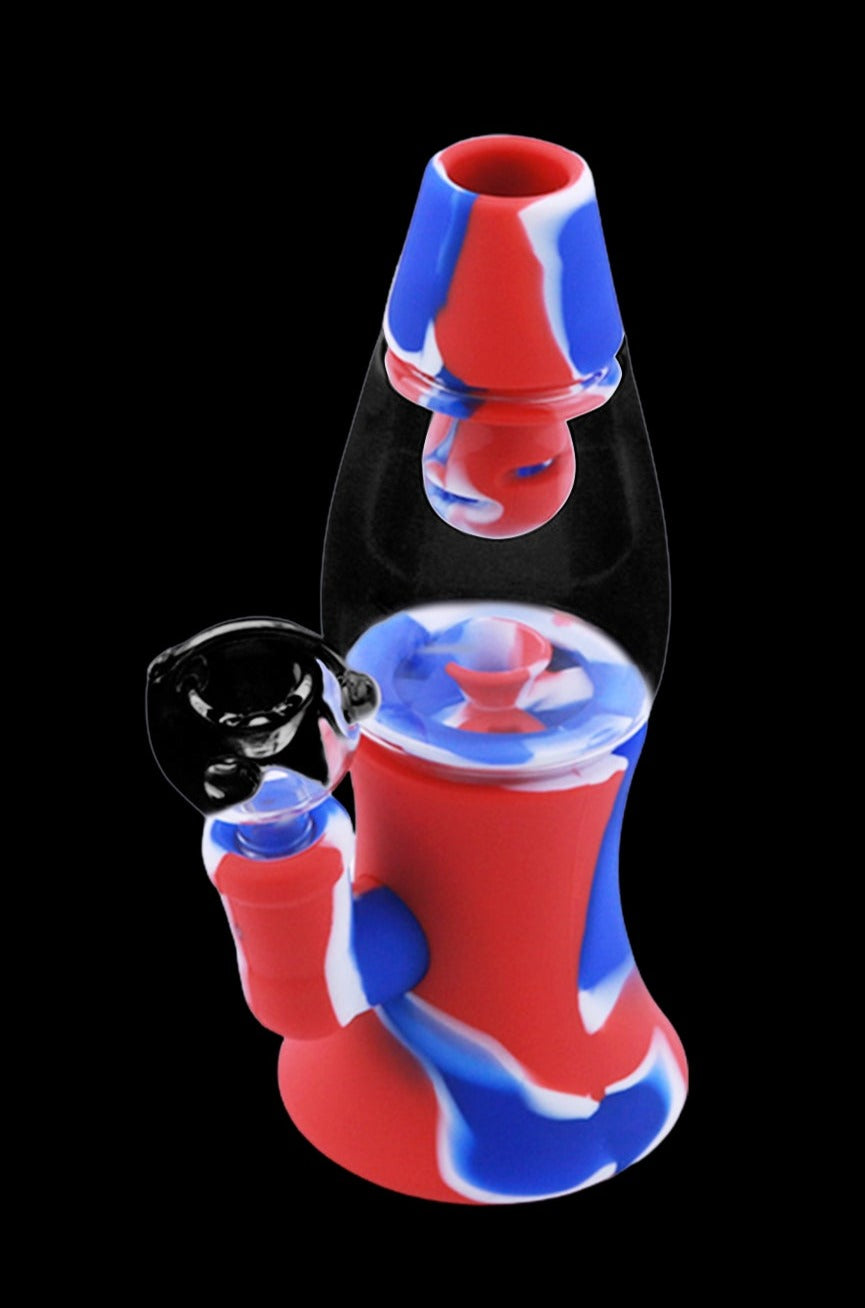 Red, white, and blue silicone bubbler with glass bowl.
