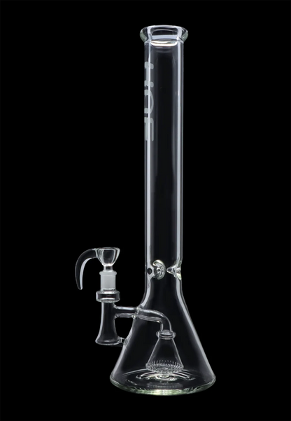 Centered front view of the Hue - Professor Water Pipe Clear - 18.5" standing on a black background, showing its tall straight tube, beaker base and attached clear glass bowl.
