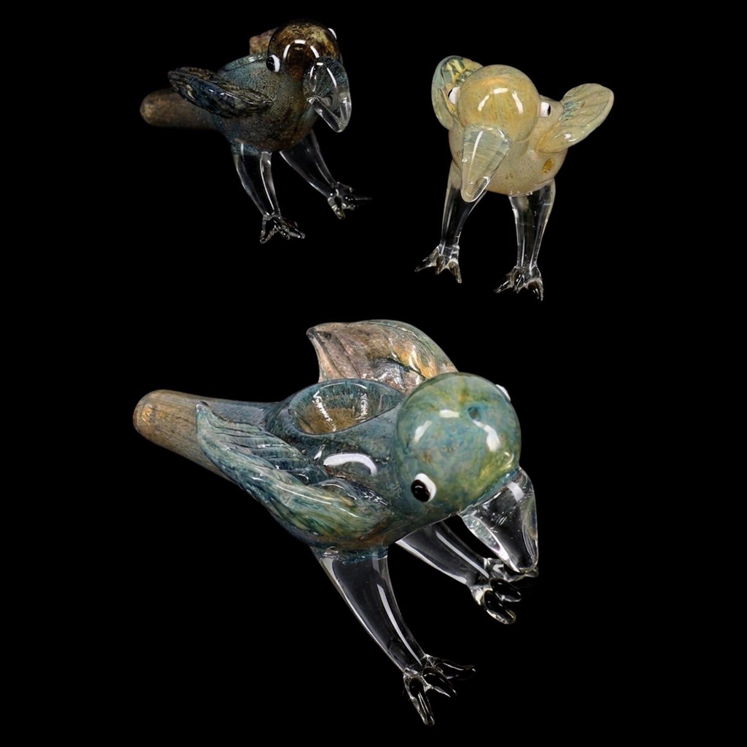 Silver Fumed Color-Changing Glass Bird Hand Pipe “Songbird” – Assorted