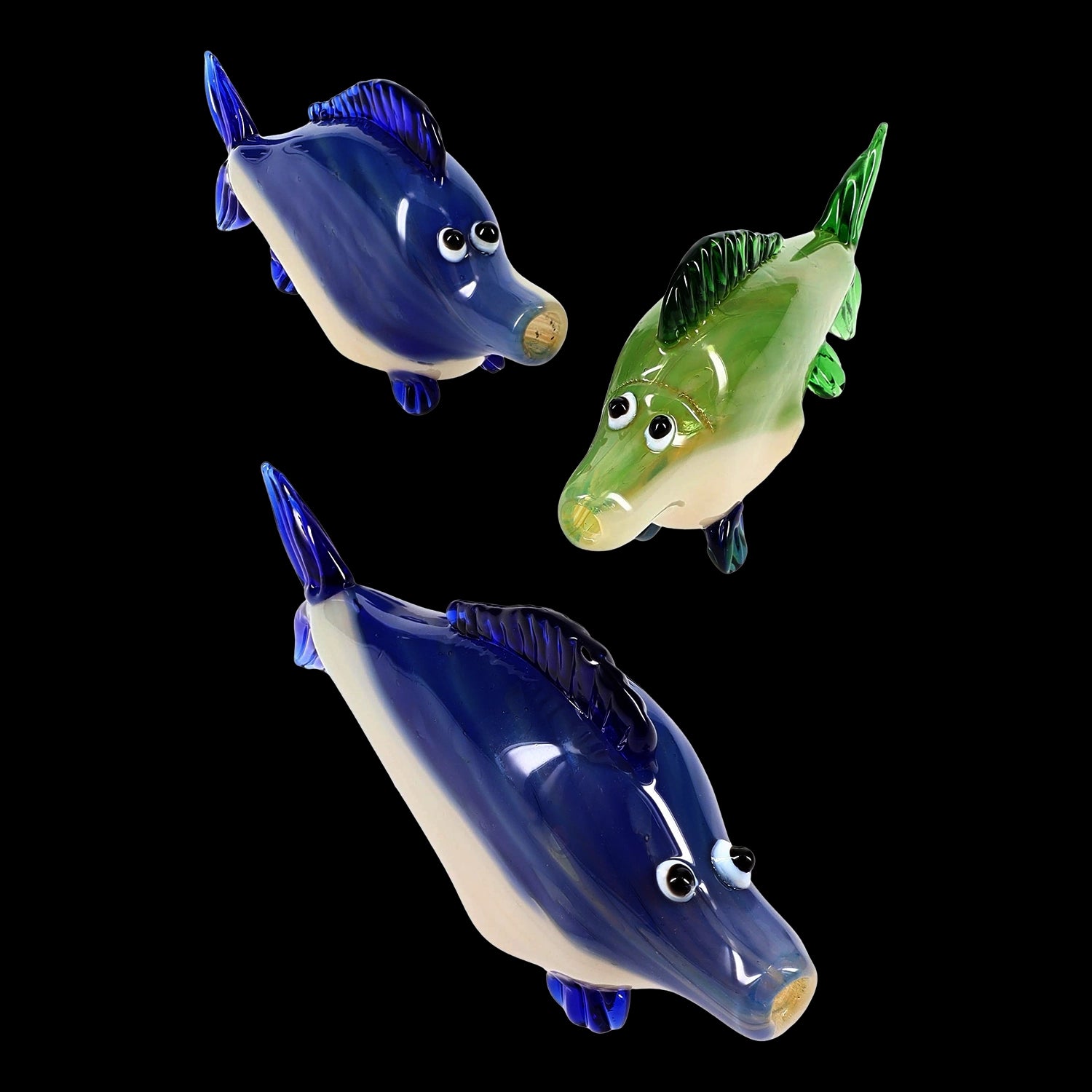 Glass Fish Hand Pipe “Reef Runner” – Silver Fumed – Assorted Colors