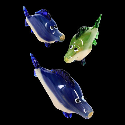 Glass Fish Hand Pipe “Reef Runner” – Silver Fumed – Assorted Colors