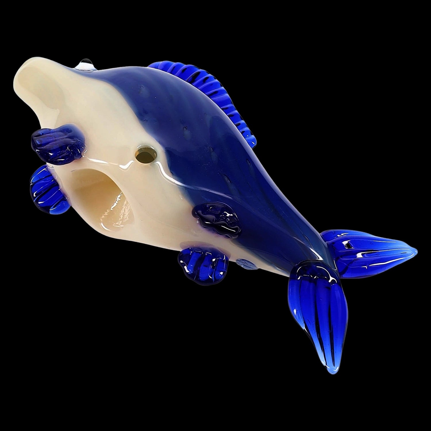 Glass Fish Hand Pipe “Reef Runner” – Silver Fumed – Assorted Colors