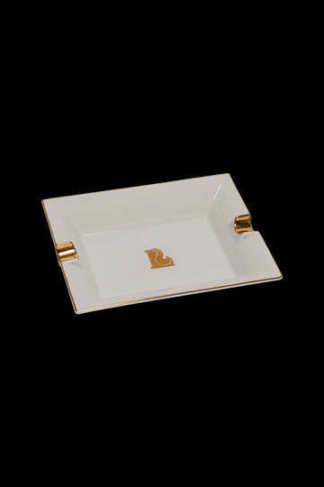 Lucienne Square Ceramic Ashtray - White and Gold - Lucienne Square Ceramic Ashtray - White and Gold