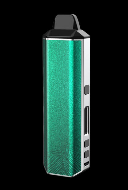 Emerald green cannabis vaporizer pen on a black background.