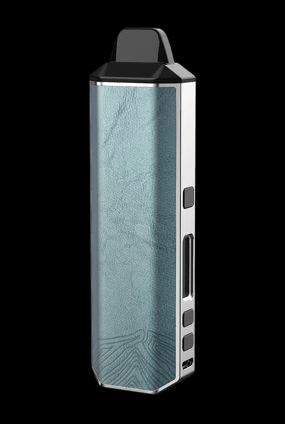 Teal cannabis vaporizer with a textured finish and digital display.