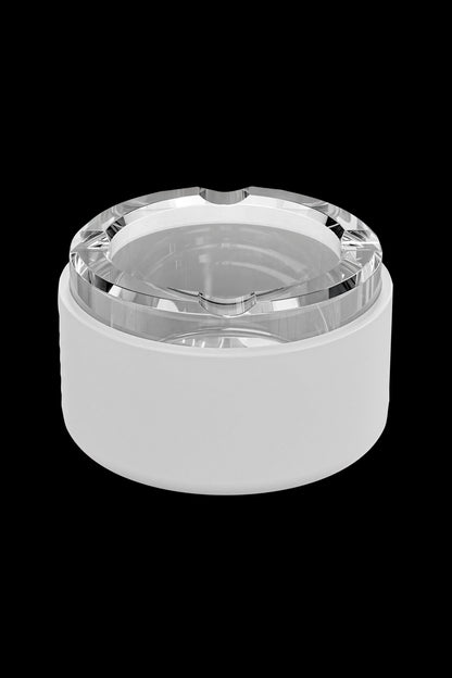 Clear cannabis container with a white base.