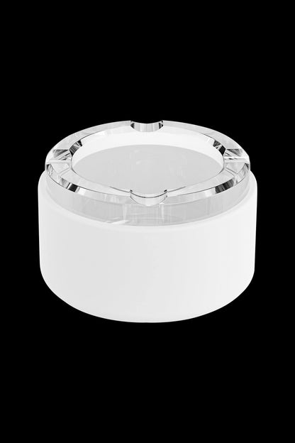 Clear cannabis storage jar with a screw-on lid.