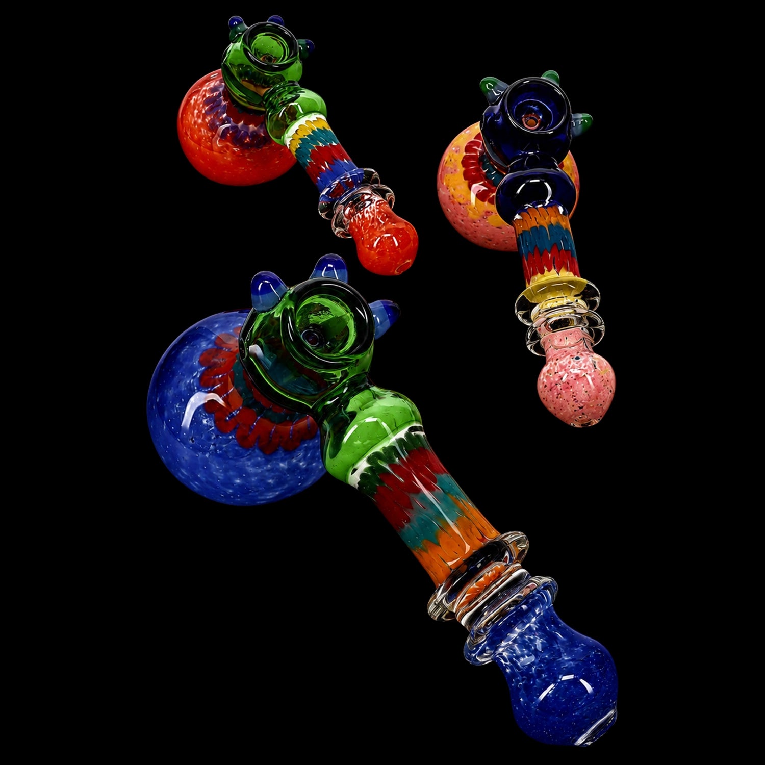 Primate Glass Frit Striped Ring Hammer Bubbler “Glass Parade” – 8½″ – Assorted Colors