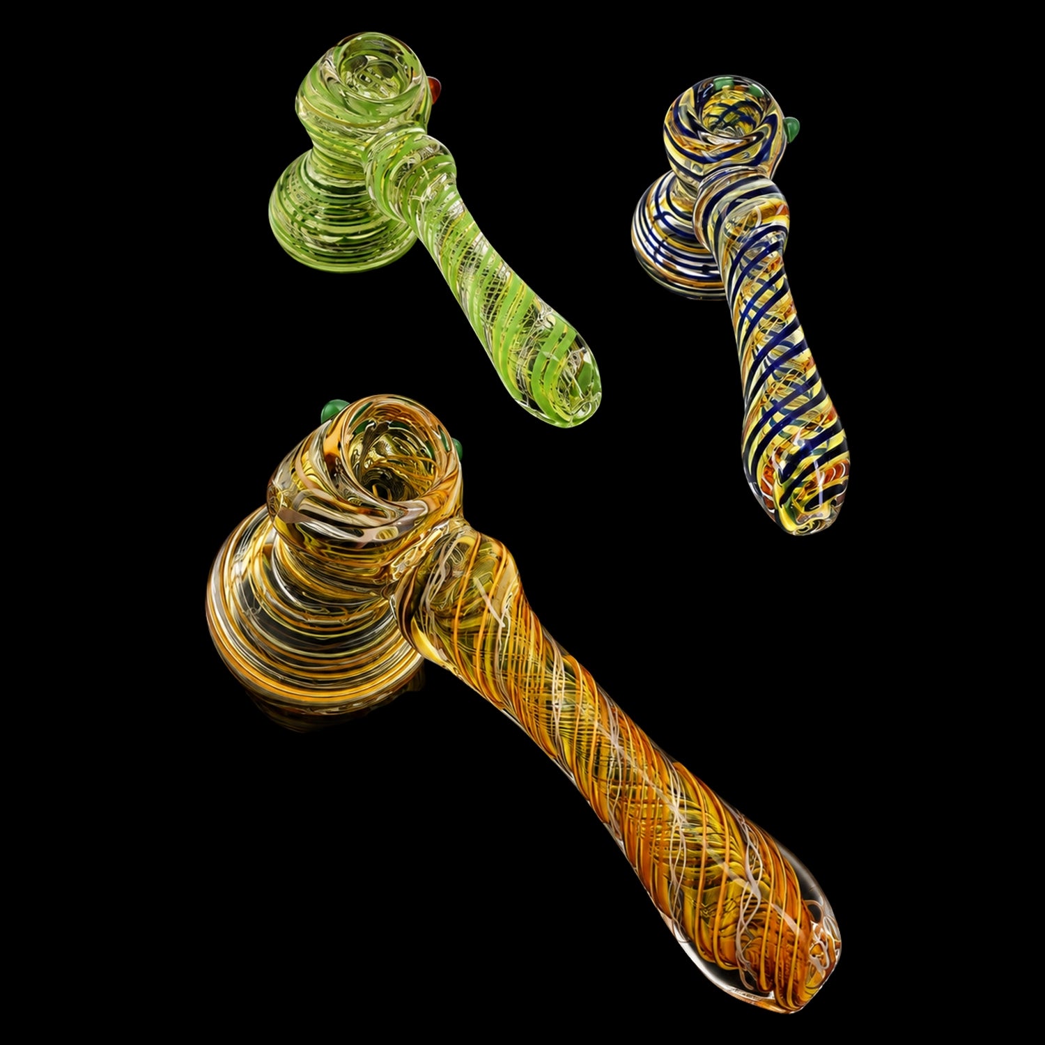 Primate Glass Color-Changing Spiral Hammer Bubbler “Stripe Sprint” – 5½″ – Assorted Colors