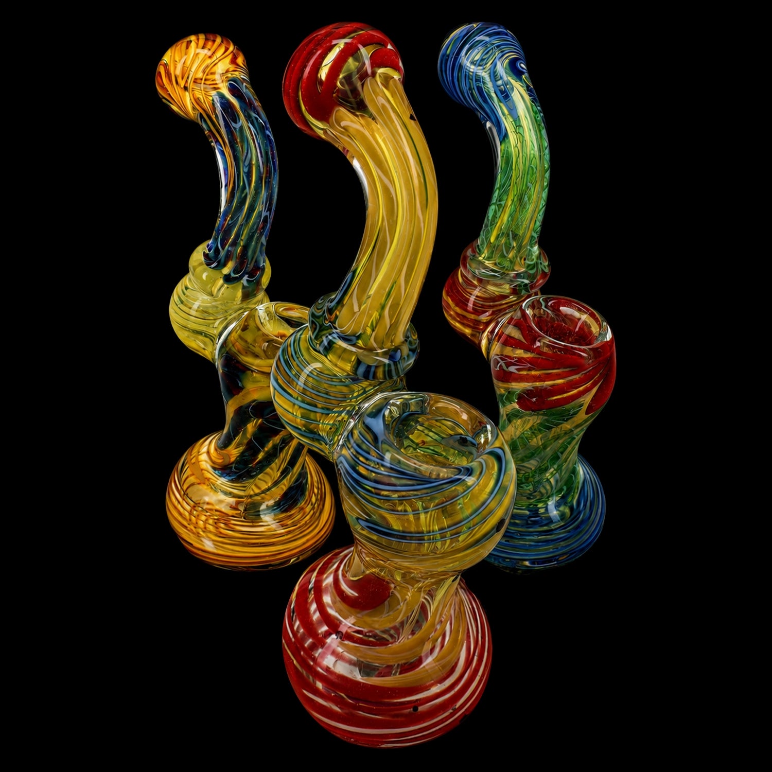 Primate Glass Color-Changing Striped Sherlock Bubbler “Stripe Sleuth” – 5½″ – Assorted Colors