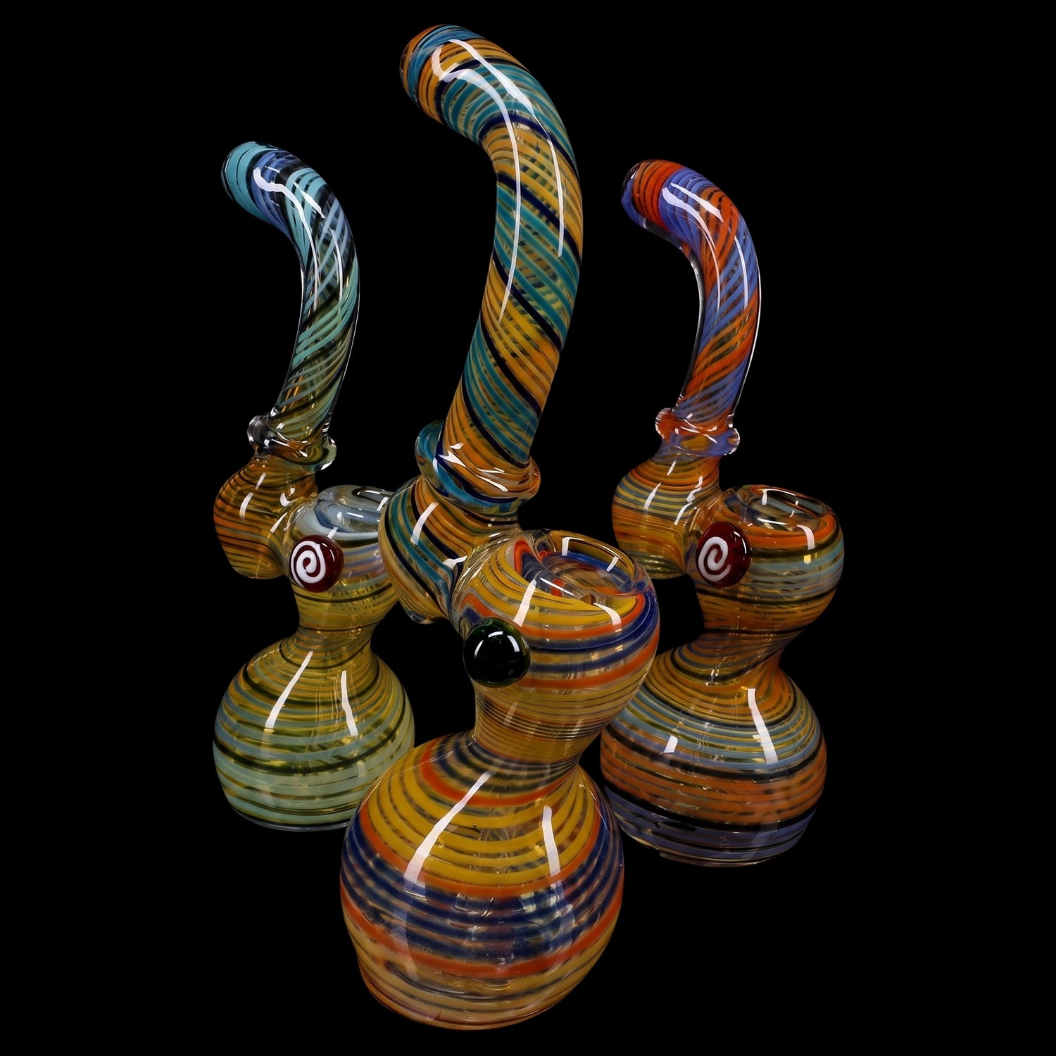 Primate Glass Color-Changing Striped Sherlock Bubbler “Wizard Stripe” – 7½″ – Assorted Colors