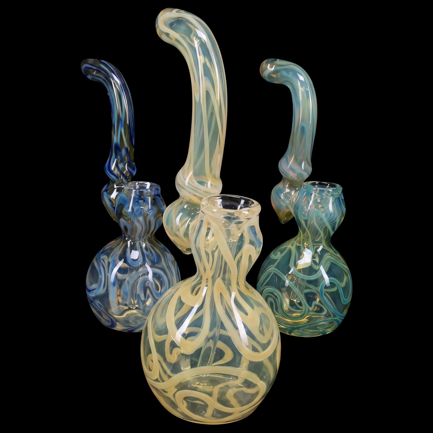 Primate Glass Color-Changing Swirl Sherlock Bubbler “Stripe Curl” – 8.5″ – Assorted Colors