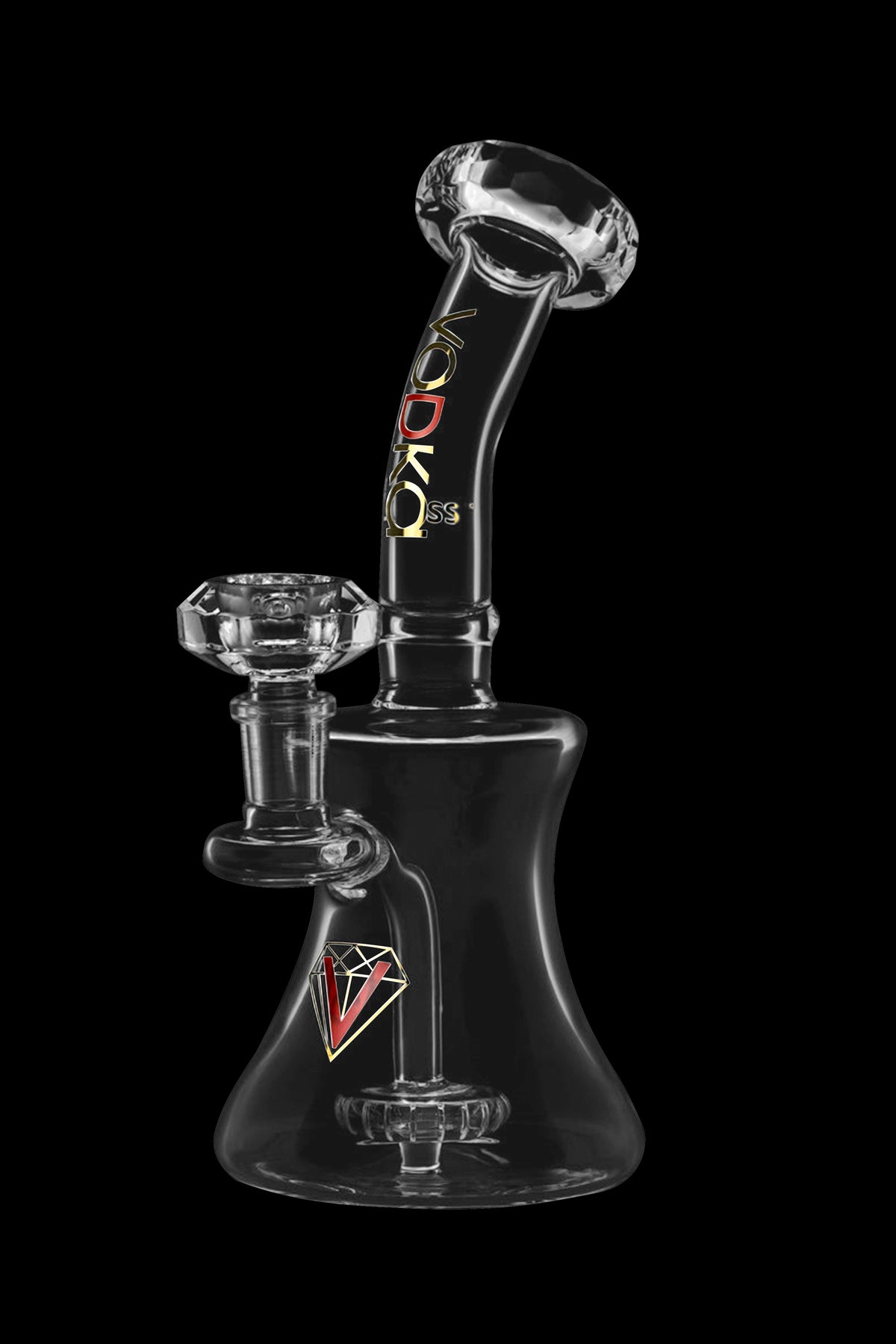 Black glass water pipe (bong) with red accents and a glass bowl.