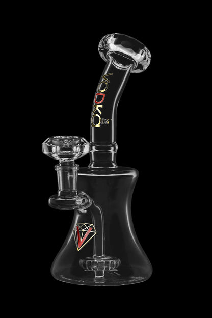 Black glass water pipe (bong) with red accents and a glass bowl.