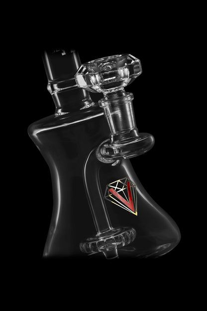Black glass water pipe with red and white diamond logo.