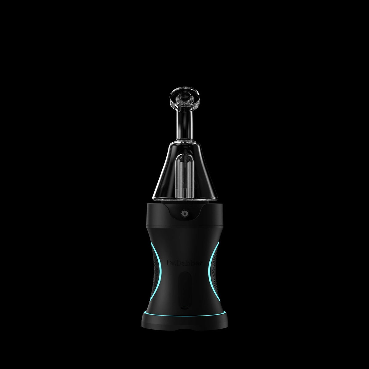 Center-frontal view of the glass mouthpiece and tapered chamber on the Dr. Dabber Boost Evo™ against a black background.