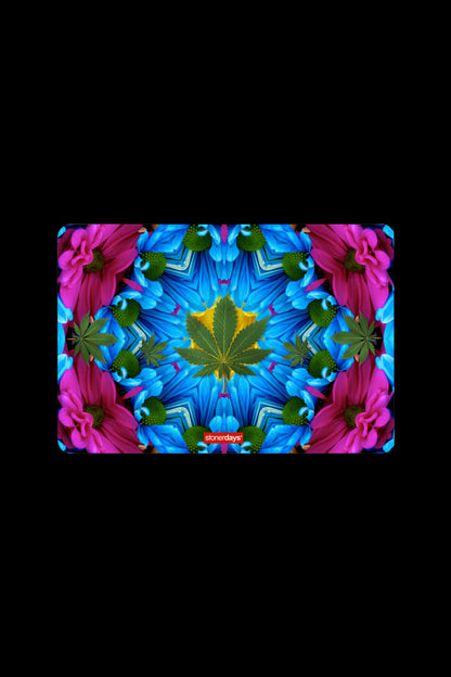 A symmetrical floral pattern with a cannabis leaf as the focal point, branded "stonerdays".