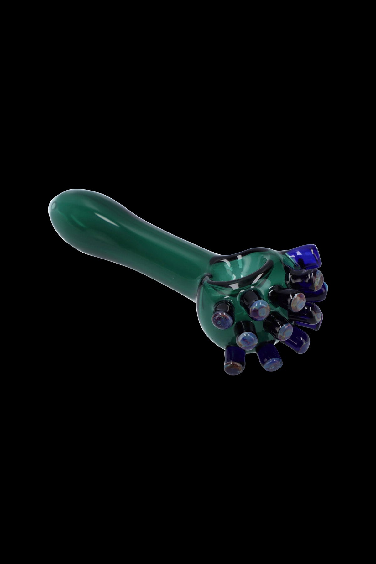 Green glass pipe with blue accents.