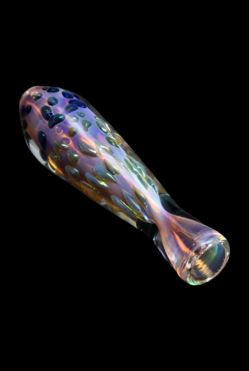 A detailed side view of the SC Gold Dot One Hitter – 3 in., showcasing its smooth glass construction and simple, elegant design.