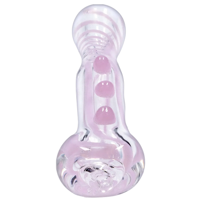 Top-down view of the Smoke Cartel Slime Line One Hitter - 3 in. showing its translucent pink glass body with three raised dots along the stem.