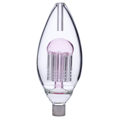 Centered front view of the Smoke Cartel Egg with Tree Perc Nectar Collector - 14mm showing a teardrop-shaped clear glass chamber with a pink jellyfish-like tree percolator inside.