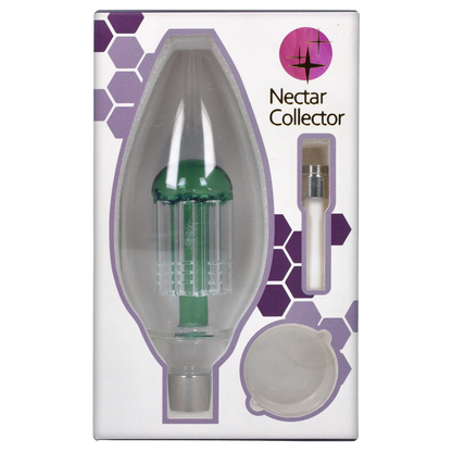 Centered, top-down view of the Smoke Cartel Egg With Tree Perk Blue Nectar Collector visible through plastic packaging with purple hexagon graphics.