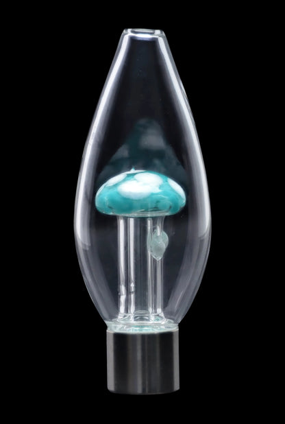A front view of the SC Mini Egg with Mushroom Perc Nectar Collector, showcasing its clear glass construction and unique mushroom perc design.