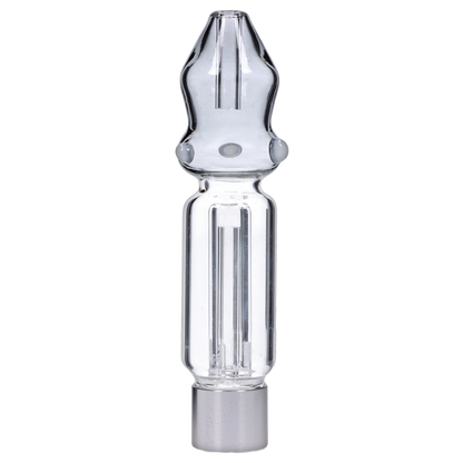 Centered close-up front view of the Smoke Cartel Mini Mosque Nectar Collector - 10mm in smoked clear glass against a neutral gray background.