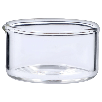Close-up frontal view of the clear Smoke Cartel Egg with Mushroom Perc Nectar Collector - 14mm showing its rounded glass chamber and smooth rim.