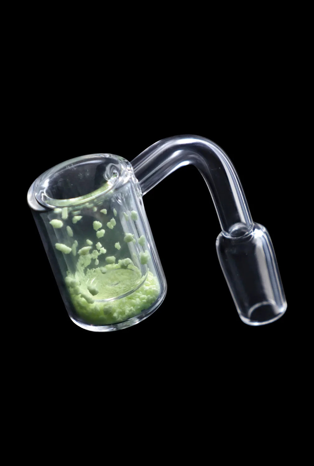 A close-up, angled view of the SC Frit Sand Banger, showing the sand-filled quartz bucket and male joint.