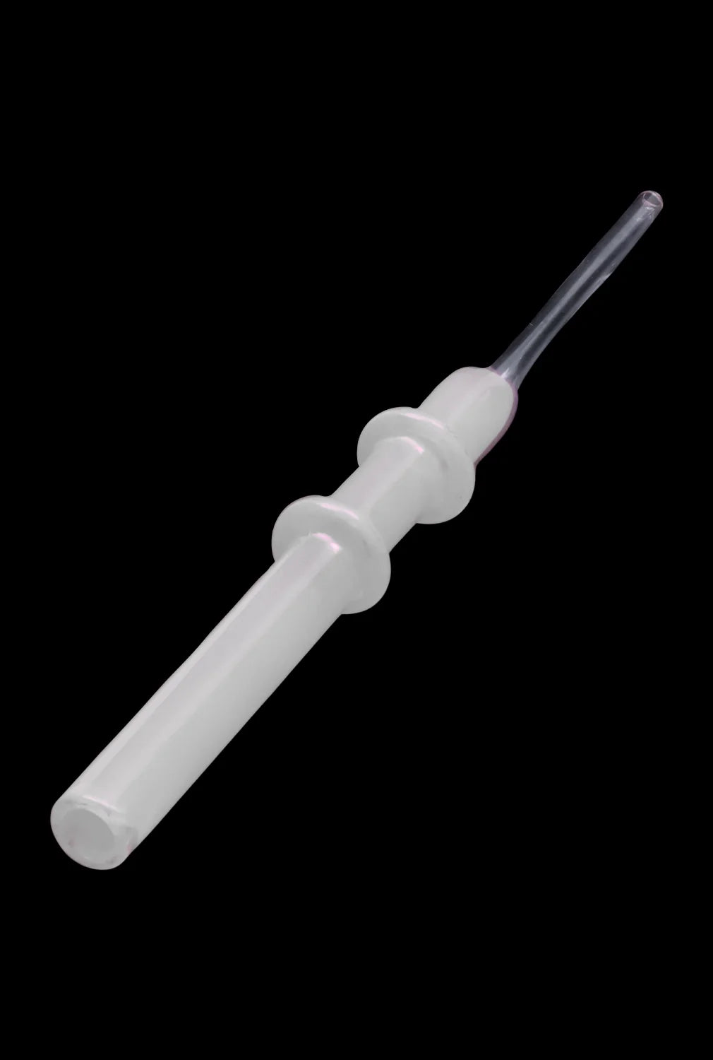 A straight-on view of the SC Glass Straw, a clear glass straw with a simple, cylindrical design.