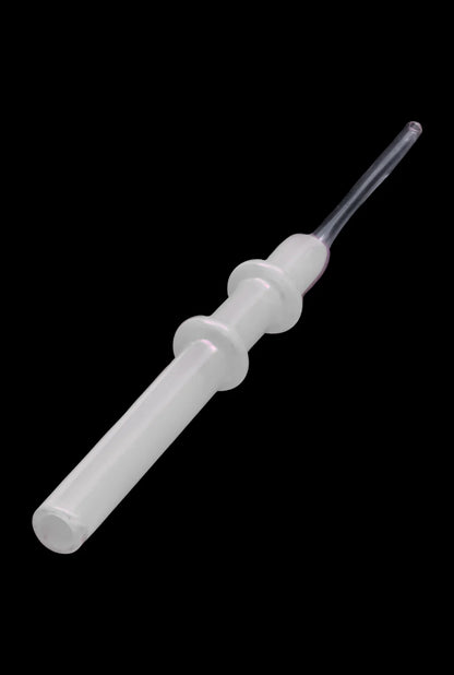 A straight-on view of the SC Glass Straw, a clear glass straw with a simple, cylindrical design.