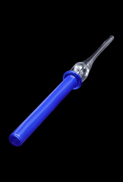 A straight-on view of the SC Glass Straw, a clear glass straw with a simple, elongated design.