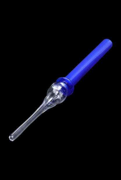 A front view of the SC Glass Straw, a clear glass straw with a simple, elongated shape.