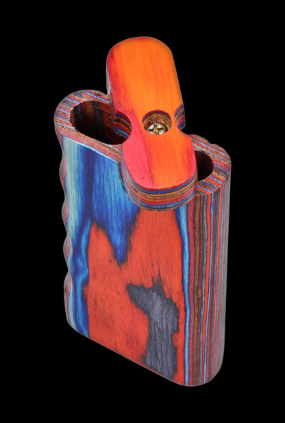 Front view of the SC Colourful Wood Grain Dugout - Large, displaying a wooden case with a visible opening and grain texture.