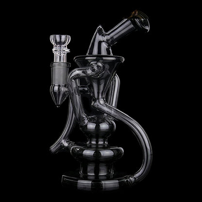 Close-up front view of the Smoke Cartel Bent Neck Recycler Dual Use Bong - 6.8 in. in translucent yellow glass against a black background.