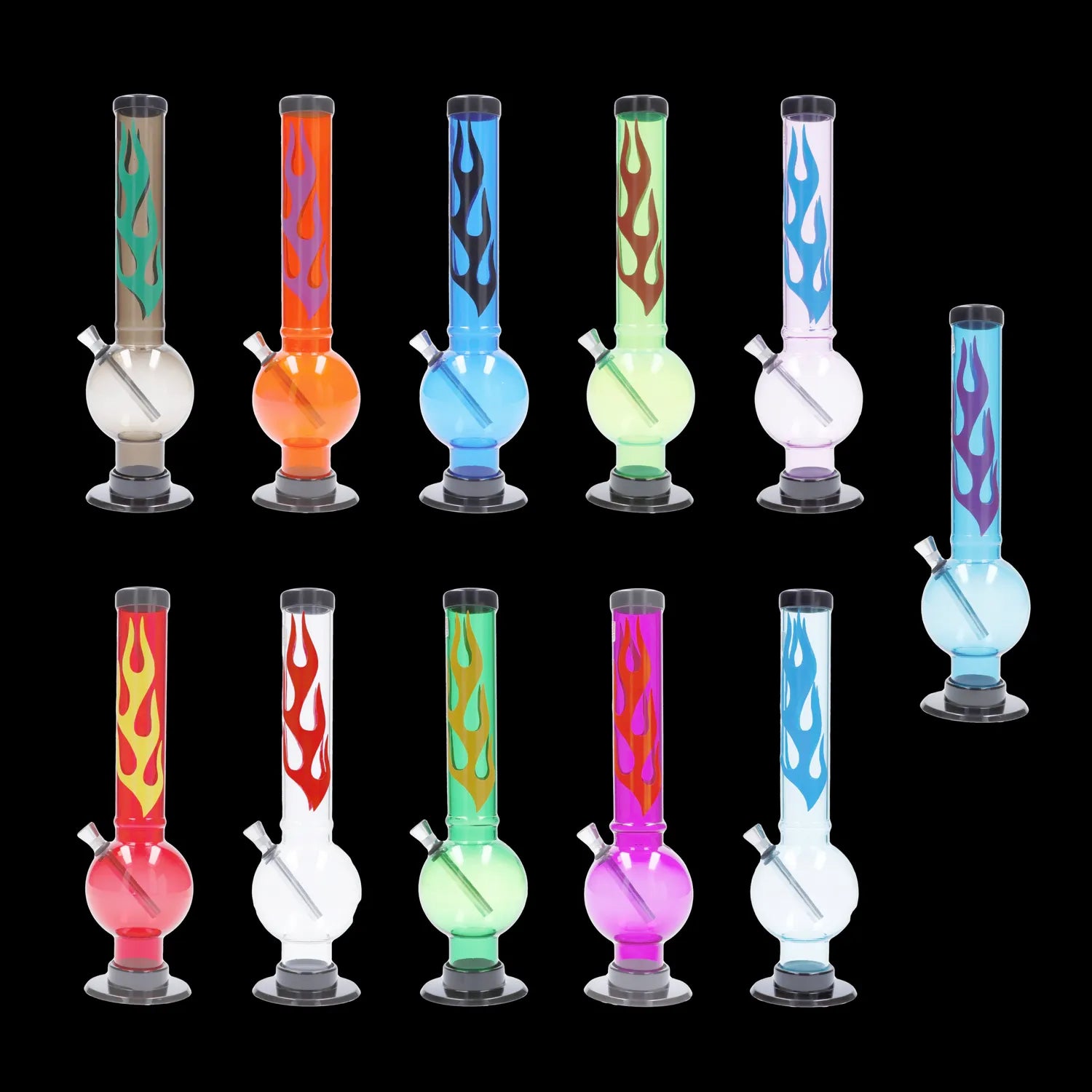 JM Plastics Flame Bubble Base Acrylic Water Pipe - 12 in.