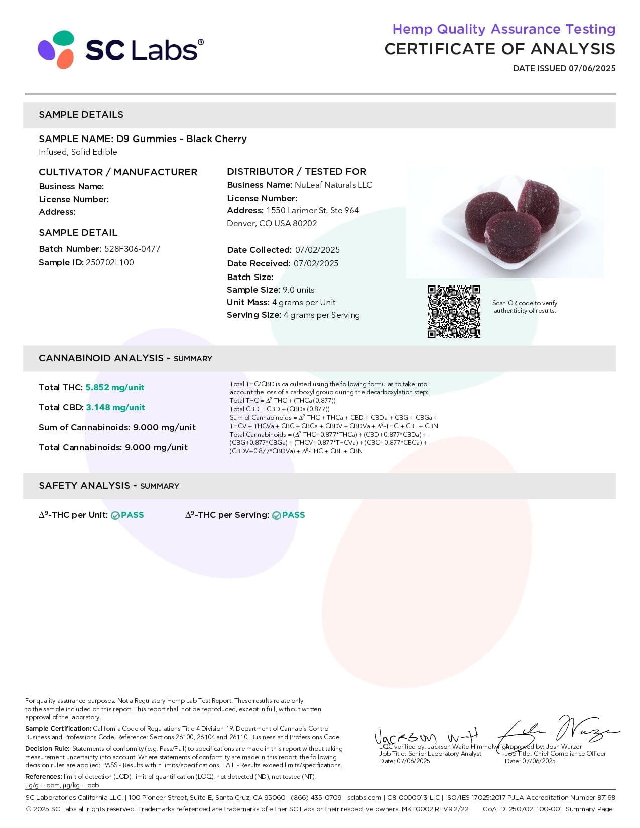 NuLeaf Naturals D9 THC Gummies