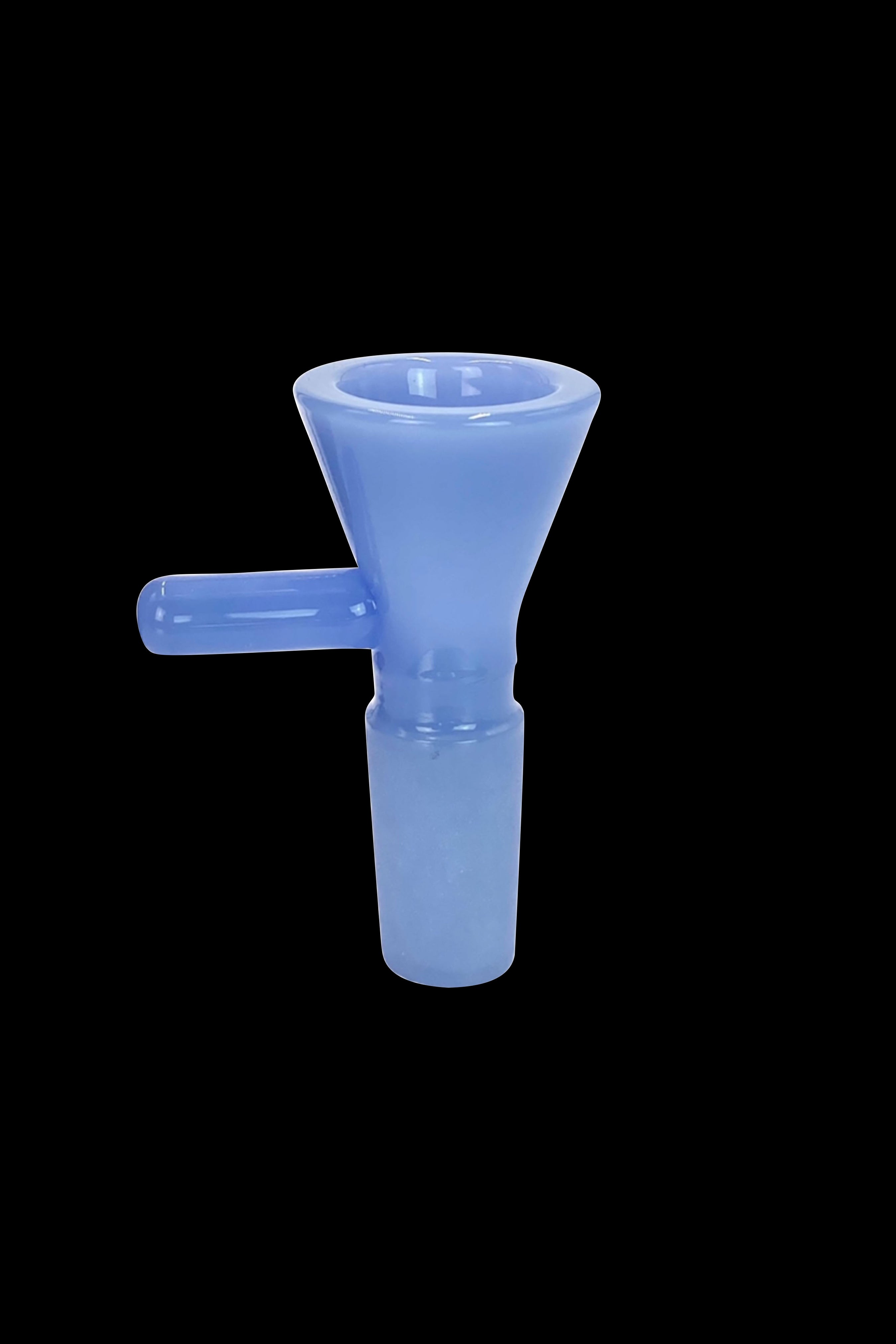 Light blue glass smoking bowl with a glass handle.