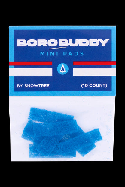 Pack of BoroBuddy mini pads for dabbing, containing ten blue cellulose pads.